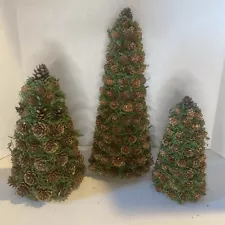 Natural Pine Cone Christmas Trees With Moss 13 1/2”, 10” And 8” Homemade