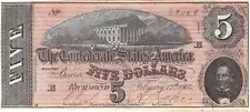 1864 $5 Confederate States of America Currency, Richmond Virginia, Uncirculated