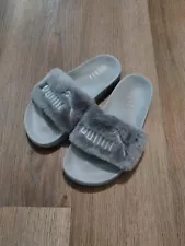 Puma Womens Gray Faux Fur Slip On Fluffy Slide Sandals Size 5.5