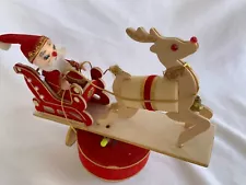 Vintage Musical Santa Sleigh Rudolph Made in Japan for Berman & Anderson