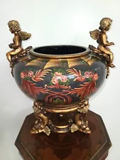 Vintage Cherub Guardian Angels Garden Urn Pot Pedestal Resin Planter