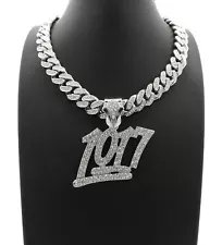 Silver Plated Alloy Icy 1017 Pendant & Iced Cubic Zirconia Cuban Chain Necklace