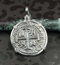 ATOCHA SHIPWRECK TREASURE COIN W/MATCHING ROPE CHAIN .925 SS BEZEL