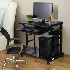 Rolling Computer Desk Teens Study Table with Keyboard Tray for Home Office Black