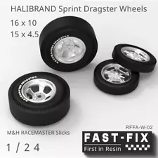 1/24 Halibrand Sprint Vintage Gasser Mags 16/15 M&H Dragster Wheels Resin W-02