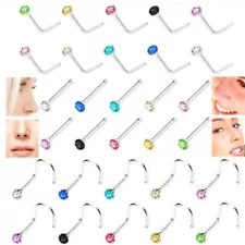 Nose Studs Straight I L Screw Shape Silver Gold Surgical Steel Set Pins Piercing