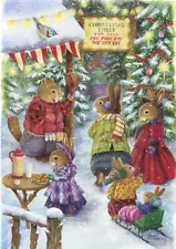 Vintage Christmas Card Bunny Trees For Sale - Beautiful Nostalgic Greeting Card