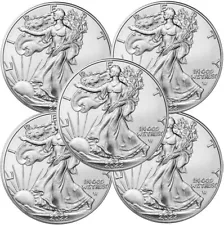 Lot of 5 2022 American Silver Eagle $1 Coin 1 oz .999 Fine Silver BU