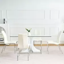 Modern Style Glass Dining Table and Chairs Set for 4, Glass Rectangular Dining