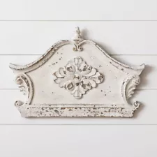 Chippy White Floral Architectural Wall Pediment Art Hanging Decor -18'' x 12''H