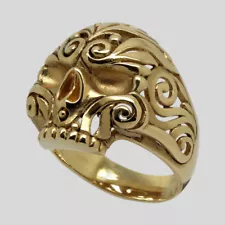 Mexican Sugar Skull 14K Gold Ring Biker Memento Mori Floral All Size UNIQABLE