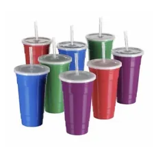 NEW Set of 8 Jumbo Double Wall Insulated 32oz Eco Reusable Party Cups w/Lids