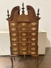 Vintage Dollhouse Miniature Wood Highboy Dresser 8" tall