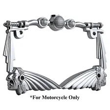 3D HANDLE BAR INDIAN CHIEF CHROME MOTORCYCLE LICENSE PLATE FRAME FOR UNIVERSAL