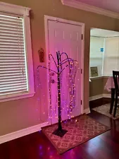 6Ft LED Lighted Tree Weeping Willow Outdoor Halloween purple orange 360 lights