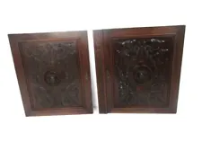 Pair Antique French hand Carved Oak Door Panels Reclaimed Architectural Breton