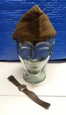 1943 WW2 US ARMY OVERSEAS CAP & CLINTON WATER PROOF WATCH SOLDIER OWNED -SHL14