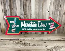 Mountain Dew Sold Here 27" Arrow Metal Tin Sign Large Vintage Garage Man Cave