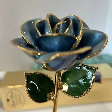 Steven Singer Jewelers Baby Blue Rose 24K Gold 11" Real Rose- Collectible