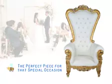 NEW Gold White 6ft King Queen Throne Chair Diamond Tufted Wedding Banquet Party