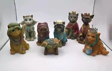 CAT NATIVITY SCENE 8 PIECE FIGURE SET RESIN FELINE KITTY KITTEN