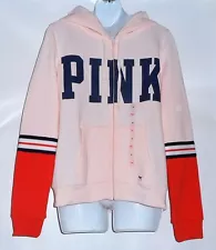 Victoria's Secret VS Pink Full-Zip Colorblock Logo Hoodie Beach Peach Medium (M)