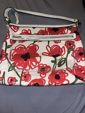 COACH Poppy Red Rose Floral Canvas Glam Tote Shoulder Bag