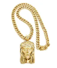 New Jesus Piece Pendant 12mm 24" Ice Bling Miami Cuban Link Chain Gold Plated*