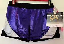 GK CHEER ADULT SMALL PURPLE WHITE FOIL BLACK N/S GYM DANCE UNIFORM SHORTS Sz AS