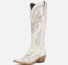 Ivory Womens Size 8 Western Cowgirl Boots White Embroidered Rhinestone Wedding