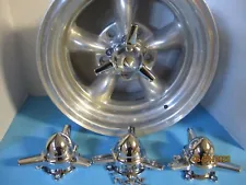 New Listing4 -CAP 3 BAR BULLET SPINNERS KNOCKOFF AMERICAN RACING TORQ THRUST II VN515,VN615