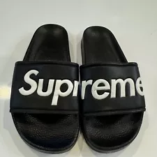 Supreme Logo Beach Sandals Black White 6