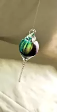 Hand blown glass tear drop purple aqua white clear window catcher glass art