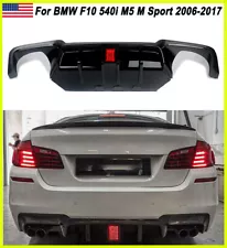 For 2010-2016 BMW F10 535i M5 M Sport Glossy Black Rear Diffuser w/Red LED Light (For: 2016 BMW 535i M Sport)