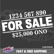 FOR SALE CUSTOM TEL NUM & PRICE STICKER Decal Car Vinyl Personalized Text #63...