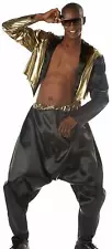 80's Fashion Hip Hop Pants & Jacket Blk Poly Satin & Gold Lame" Costume Set L/XL