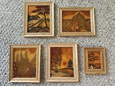 RARE AMAZING SET OF 5 Natural Baltic Amber Landscape Art Pictures stones Framed