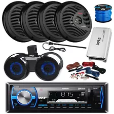 Pyle Radio, Amp w/Kit, 4x 8"+1x 6.5" Bluetooth LED Speaker, Wire, Antenna(Black)