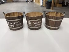 Lot Of 3 Wooden Buckets Used For Rustic Wedding