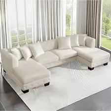 U Shape Oversized Sofa Couch, Velvet Upholstered Sectional Sofa with 6 Cushions