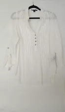 Womens White linen blouse button up long sleeve shirt in great condition