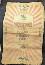 Vtg Burlap Grain Feed Bag Wayne Poultry/Livestock 100 Lbs Allied Mills Farmhouse