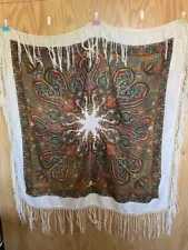 Traditional Middle Eastern Vintage Scarf 50" x 48" Fringed