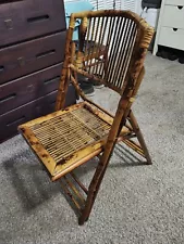 Boho Chic Tortoise Shell Bamboo Rattan Fold-Up Dining Chair