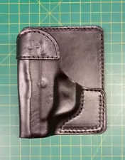 J&J RUGER LCP MAX 380 RIGHT BLACK WALLET REAR / CARGO POCKET LEATHER HOLSTER