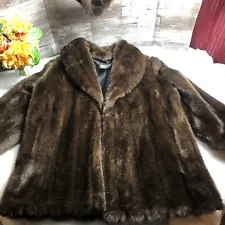 Monterey Fashion Mahogany Faux Fur Coat Full Length 1X W/Headband