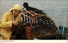 Massachusetts Cape Cod fisherman lobster trap ~ 1970s vintage postcard