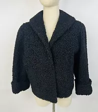 Vintage Peter Minudri 1950s Black Persian Curly Lamb Wool Coat Jacket - Small