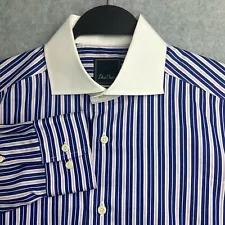 David Donahue Shirt Men 15.5-32/33 Oxford L/S Blue Stripe Winchester Shirt Trim