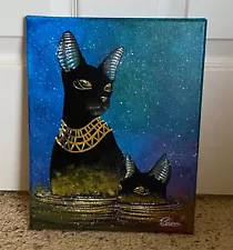 Original Art - Gold River of Bastet by Raphael Vavasseur - Egyptian Black Cat